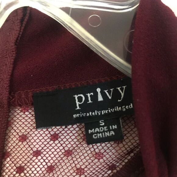 Privy Burgundy Red Sheer Mock Neck Bodycon Dress - Picture 4 of 7